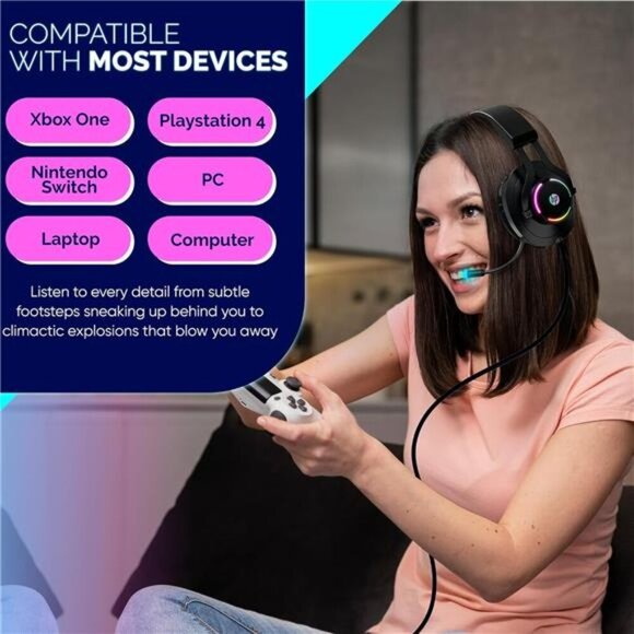 HP Gaming Headset with Microphone Wired Over Ear Gaming Headphones - Picture 7 of 8